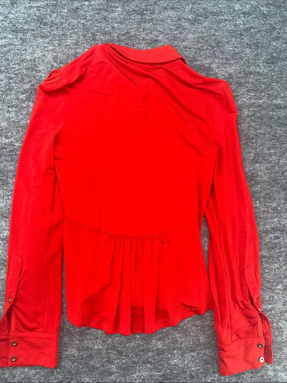 Bebe Red Button Front Peplum Blouse XS Stretch Collared Top
